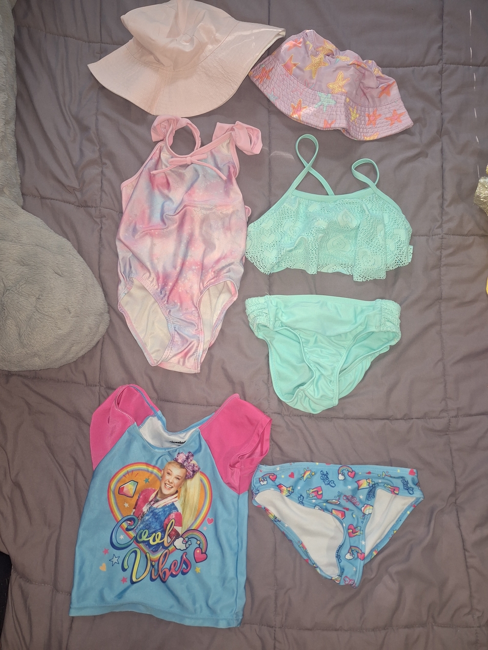 Girls' Pastel Tie-Dye One-Piece & Mint Ruffle Bikini Set - Size 4-5